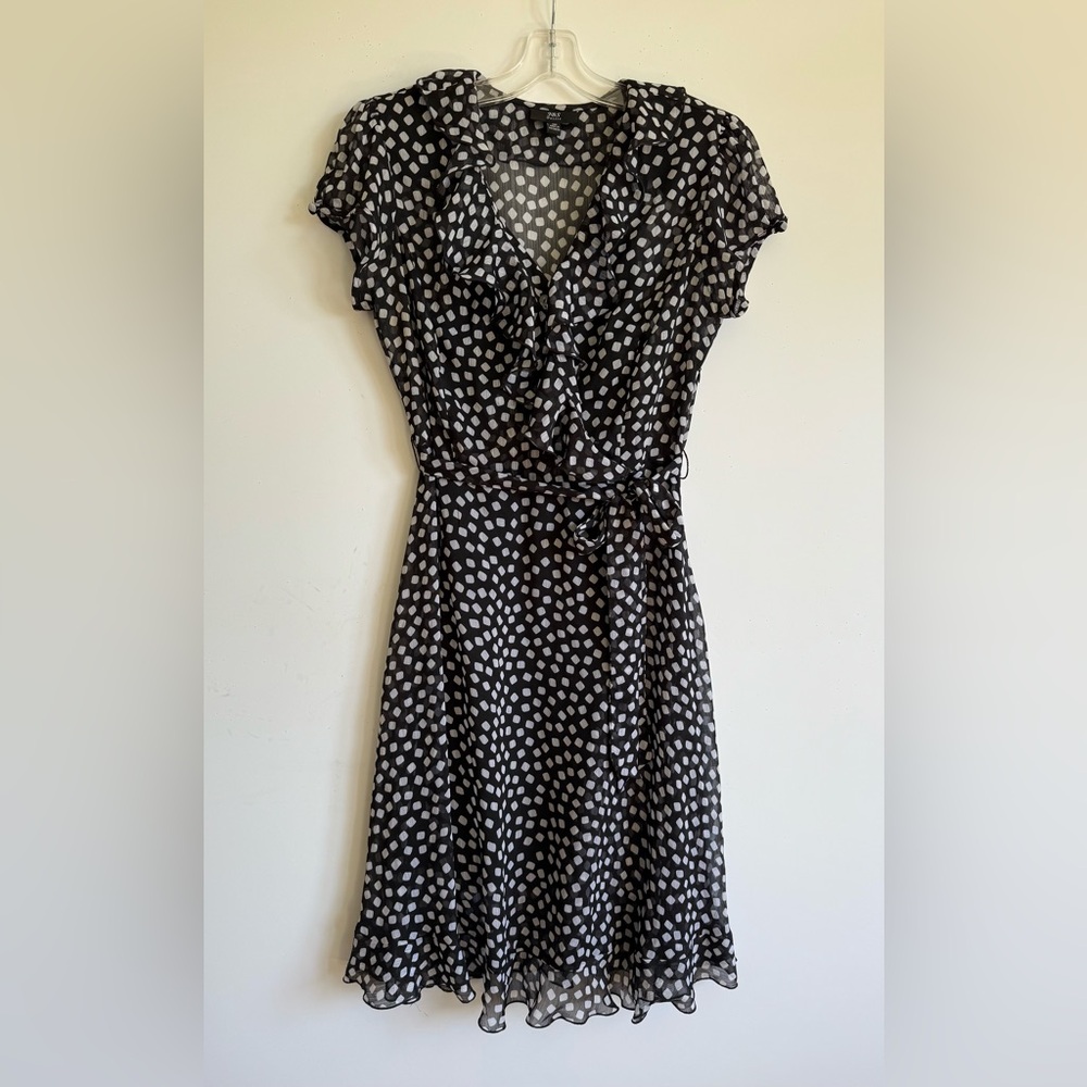 Elegant Sheer Black and White Polka Dot Dress Sz 12P